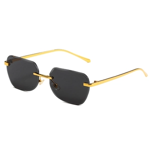 Fashion Rimless Hexagonal Sunglasses For Women Men Metal Frame Gradient PC Lens UV400 Protection Cut Edge Sun Glasses