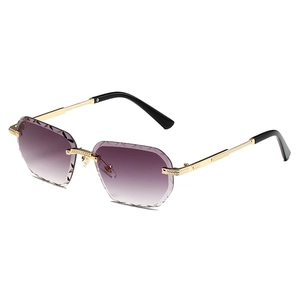 Chic rimless polygon sunglasses with purple gradient lenses and gold metal frames