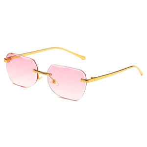 Frameless rimless square sunglasses with pink gradient lenses and gold metal frames