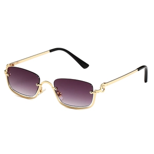 Fashionable rectangle metal sunglasses with purple gradient lenses and gold treble clef