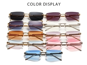 Collection of rimless rectangle sunglasses featuring decorative metal spiked temples