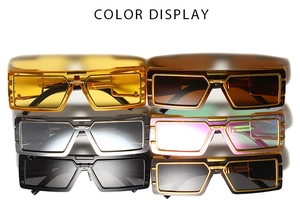 Close-up of color display options for steampunk oversized square frame sunglasses