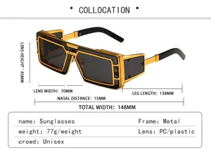 Detailed size specifications for steampunk sunglasses showing lens width and frame dimensions