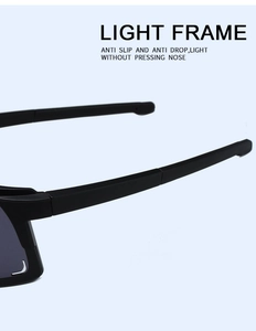 Detail of matte black cycling sunglasses frame with lightweight anti-slip temple design