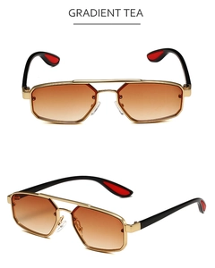 Détails de lunettes de soleil en métal doré avec verres dégradés thé et double pont