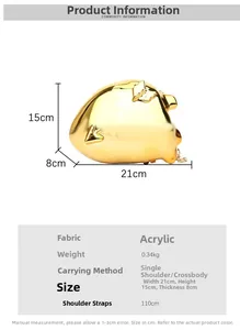 Acrylic evening bag dimensions 21x15x8cm showing gold shell with chain strap detail