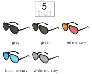 Showcase of five polarized TAC sunglasses with various colorful mirror coating lens options