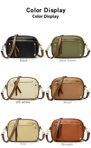 Litchi texture leather camera bags in six colors with gold studs and zipper details