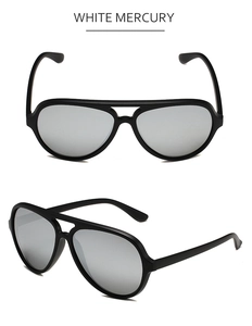 Detail of pilot polarized fishing sunglasses with black matte frame and white mercury lenses