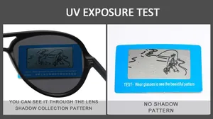 Detailed comparison of TAC polarized lens showing clear fishing icon on UV test card
