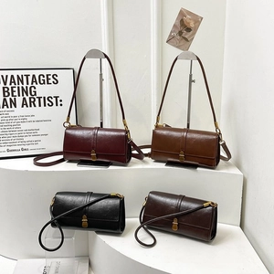 Vintage PU Leather Baguette Bag Rectangular Shoulder Underarm Handbag With Metal Buckle For Women Daily Work Elegant