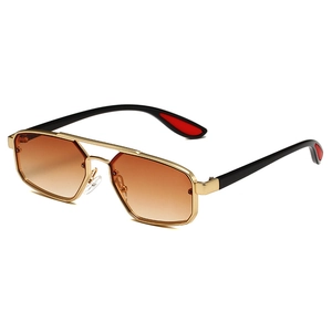 Lunettes de soleil polygonales à double pont en métal avec verres dégradés marron et or