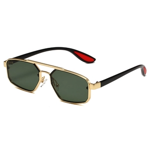 Lunettes de soleil rétro polygonales en métal à double pont avec verres vert foncé