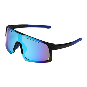 Outdoor sports cycling sunglasses with blue-purple gradient mirrored lens and black blue frame