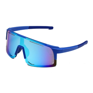 Blue polarized sports sunglasses for cycling and outdoors with mirror coated lenses