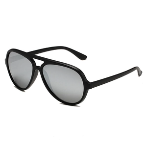Black pilot polarized fishing sunglasses with silver mirrored lenses and double bridge frame