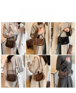 Collage of chic leopard print and solid faux leather saddle bags worn by a model