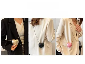 Three ways to wear the heart-shaped acrylic mini chain bag in gold, black, and pink