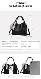 Detailed size chart for solid color crossbody bag showing dimensions and interior compartments
