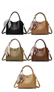 Minimalist faux leather handbags in five elegant colors with decorative silk scarves
