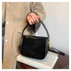 Classic black PU leather leopard print stitching boston handbag for women shoulder bag