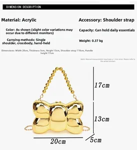 Guide des tailles du sac nœud doré métallisé avec dimensions 20x5x13cm et bandoulières