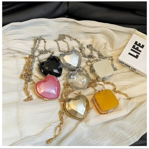 Mini Acrylic Heart Shaped Evening Bag Geometric Diamond Cut Hard Shell Metallic Chain Crossbody Party Clutch Handbag