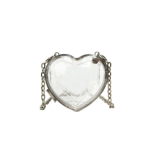 Vintage heart shaped clear acrylic mini handbag with silver chain strap for women