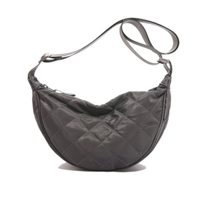 Borsa a tracolla grigio antracite trapuntata a rombi con design moderno a mezzaluna