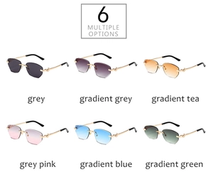 Série détaillée de six lunettes de soleil sans monture avec verres dégradés géométriques