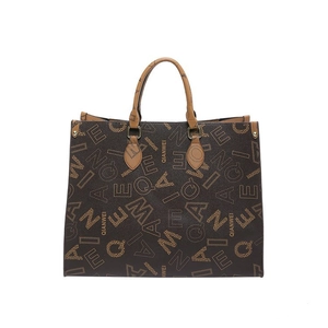 Minimalist vintage tote bag with letter pattern and brown stitching details