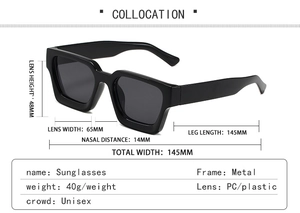 Spécifications de taille pour lunettes de soleil carrées à monture épaisse et dimensions