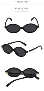 Detailed views of oval nerd glasses frames with golden rivets and black finish