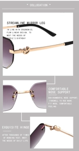 Detail view of gold metal hinges, purple gradient lenses and ergonomic nose pads