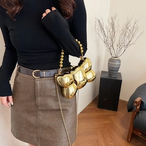 Sac à main vintage effet miroir doré avec chaîne à billes pour soirées haut de gamme