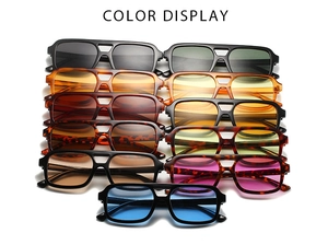 Multiple colors of retro double-bridge aviator sunglasses with square frames and colorful lenses
