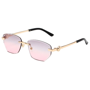 Lunettes de soleil sans monture avec détail panthère dorée et verres dégradés roses