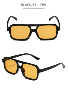 Double bridge aviator sunglasses featuring square black frames and yellow tinted lenses