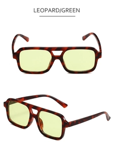 Detail of square double bridge leopard tortoise sunglasses with light green lenses