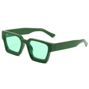 Lunettes de soleil rétro vertes à monture carrée épaisse en PC avec verres teintés assortis