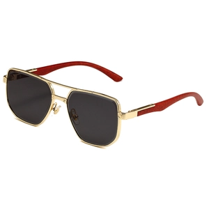 Retro Pilot Square Sunglasses With Wood Grain Temples Double Bridge Metal Frame UV400 Gradient Lens Fashion Eyewear For Men Women