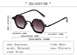 Detailed size chart for punk metal sunglasses with lens width and bridge measurements