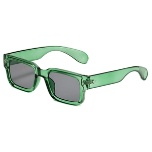 Lunettes de soleil carrées rétro vert transparent avec verres gris foncé et rivets