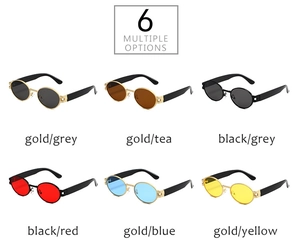 Présentation de lunettes de soleil ovales vintage en six coloris avec monture métallique