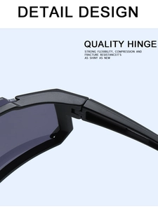 Close-up of durable matte black sports sunglasses hinge with flexible and robust design
