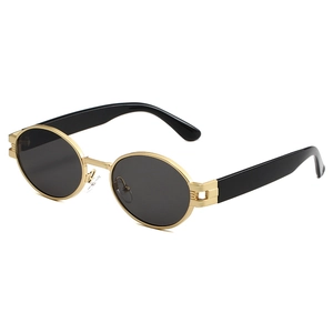 Lunettes de Soleil Vintage à Monture Métallique Ovale pour Hommes Femmes Mode Protection UV400 Retro Steampunk Hip Hop Accessoires