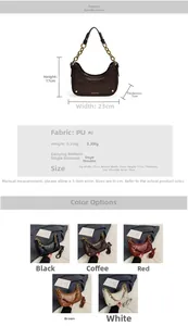 Tableau des dimensions et variantes de couleurs du sac sous le bras en PU vintage