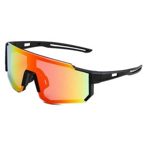 Black cycling sunglasses with colorful gradient lens and ventilated frame for sports