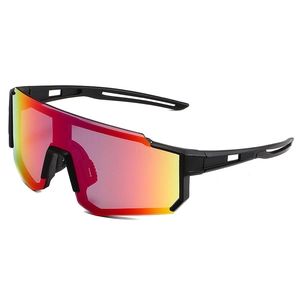 Sport cycling sunglasses with red orange gradient mirror lens and black frame