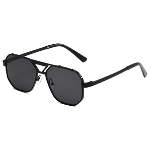 Classic double bridge pilot sunglasses with black metal octagonal geometric frames